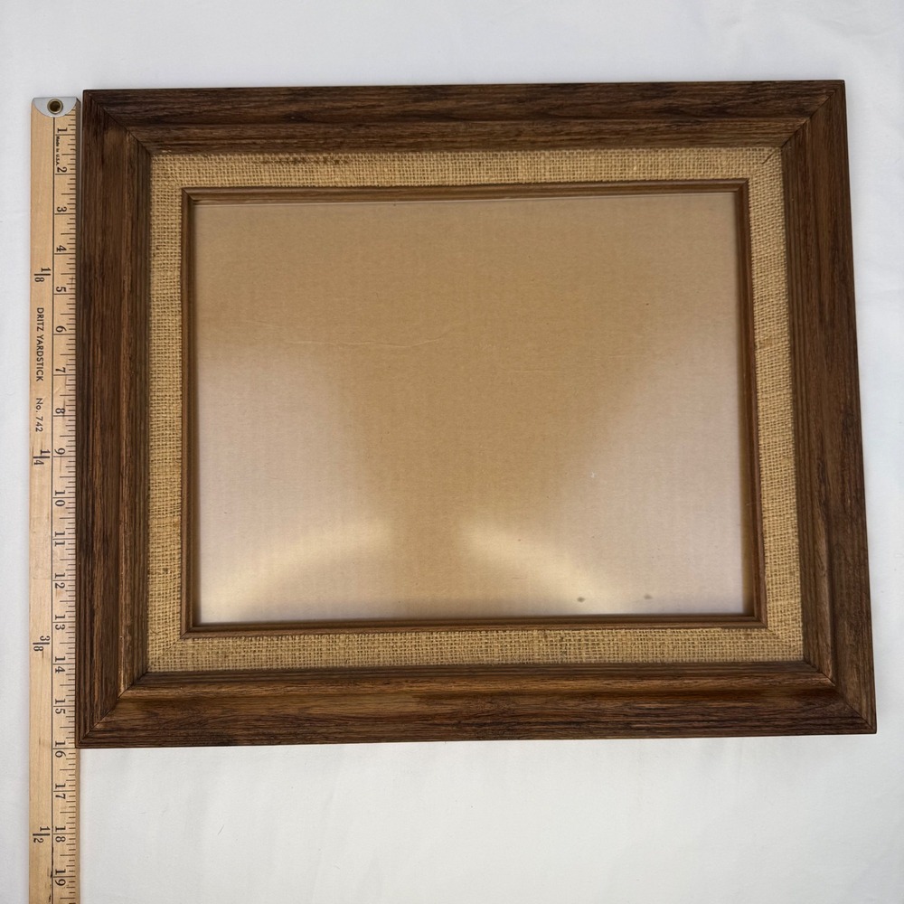 Vintage Dark Oak Wood Picture Frame with Burlap Matting Fits 11x14 Photo - Picture 7 of 8